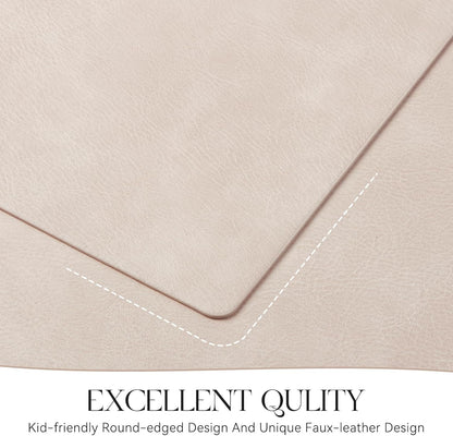 MOSAYT Vinyl Placemats Set of 12-12 X 17 Inch - Faux Leather 100% Waterproof Oil-Proof Wipeable PU Place Mats, Heat Resistant Reversible Table Mats for Kitchen, Dining, Outdoor (Beige)
