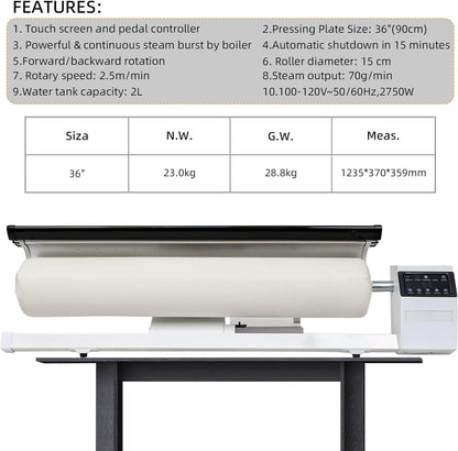 Rotary Roller Iron Steam Press Hotel Linen Ironing Machine with Continuous Steam for Commercial and Home Use. Designed for Bed Sheet,Pillowslip,Napkin, And Almost Any Flat, Appropriately Sized Textile