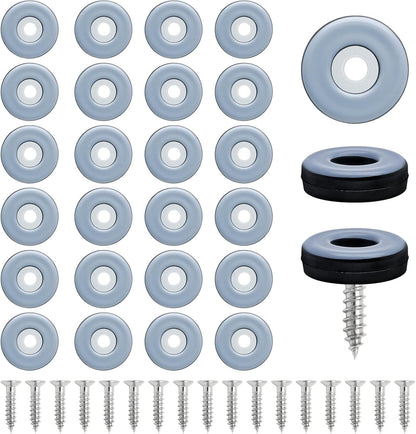 24pcs 1" (25mm) Screw on Furniture Sliders, Teflon Chair Leg Slides, Round Furniture Glides with Screws for Hardwood Floors Protectors (Gray/Black)