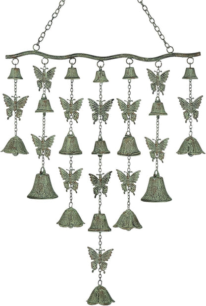 Butterfly Wind Chimes for Outside, Large Strung Verdigris Windchimes with Wrought Iron Bell for Garden, Patio, Porch Outdoor Decor, Memorial Sympathy