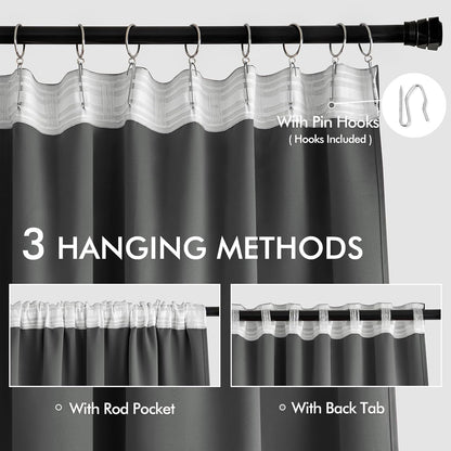 MIULEE Back Tab Grey Blackout Curtains 120 Inch Long 2 Panels Set for Living Room Bedroom Privacy, Rod Pocket/Pinch Pleated Extra Long Thermal Insulated Room Darkening Light Blocking Curtains/Drapes