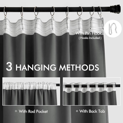 MIULEE Back Tab Grey Blackout Curtains 96 Inch Long 2 Panels Set for Living Room Bedroom, Rod Pocket/Pinch Pleated Long Thermal Insulated Room Darkening Light Blocking Floor to Ceiling Curtains/Drapes