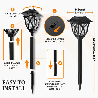 GIGALUMI Solar Lights Outdoor Waterproof, 6 Pack Flickering Flame LED Lights, Garden Decor for Yard, Patio, Landscape, Planter, Walkway