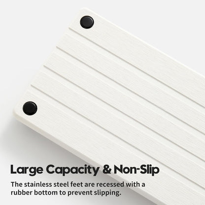 Instant Dry Sink Caddy Kitchen Sink Organizer, Quick Drying Stone Tray Diatomite Sponge Holder Soap Dish, Bathroom Countertop Fast Dry Water Absorbing Vanity Rack, White, 12" x 5"