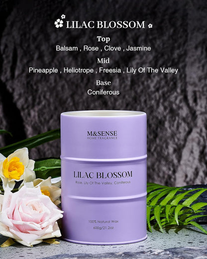 M&SENSE Lilac Blossom Soy Candles for Home Scented, 21.2oz 120 Hour Long Burning Large Aromatherapy Candle for Stress Relief Meditation Yoga Relaxing SPA, Housewarming Gifts for Women