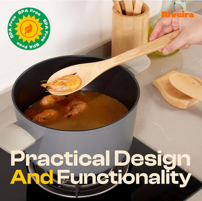 Riveira Maple Wooden Spoons for Cooking Set of 9 – Natural Maple Wooden Cooking Utensils, Wooden Spatula, Wooden Spoon - Premium Quality Wooden Utensil Set for Non-Toxic Cooking