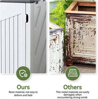 Aoxun White Outdoor Storage Cabinet with 2 Shelves, 35 Cu.Ft Trash Can Storage Shed, Waterproof, Horizontal Storage for Garbage Bin, Generator, Lawn Mower