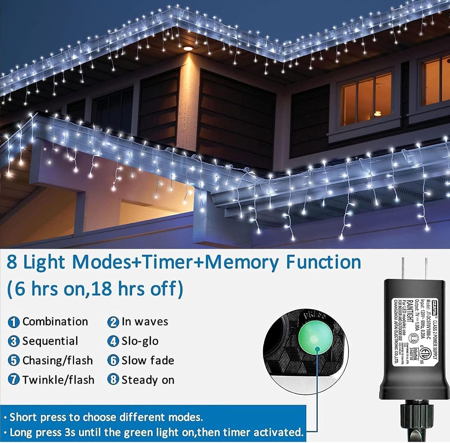 YEGUO 66ft 800 LED Icicle Lights Outdoor Waterproof, 160 Drops Icicle Christmas Light Connectable, 8 Modes White Icicle Xmas Lights with Timer Memory