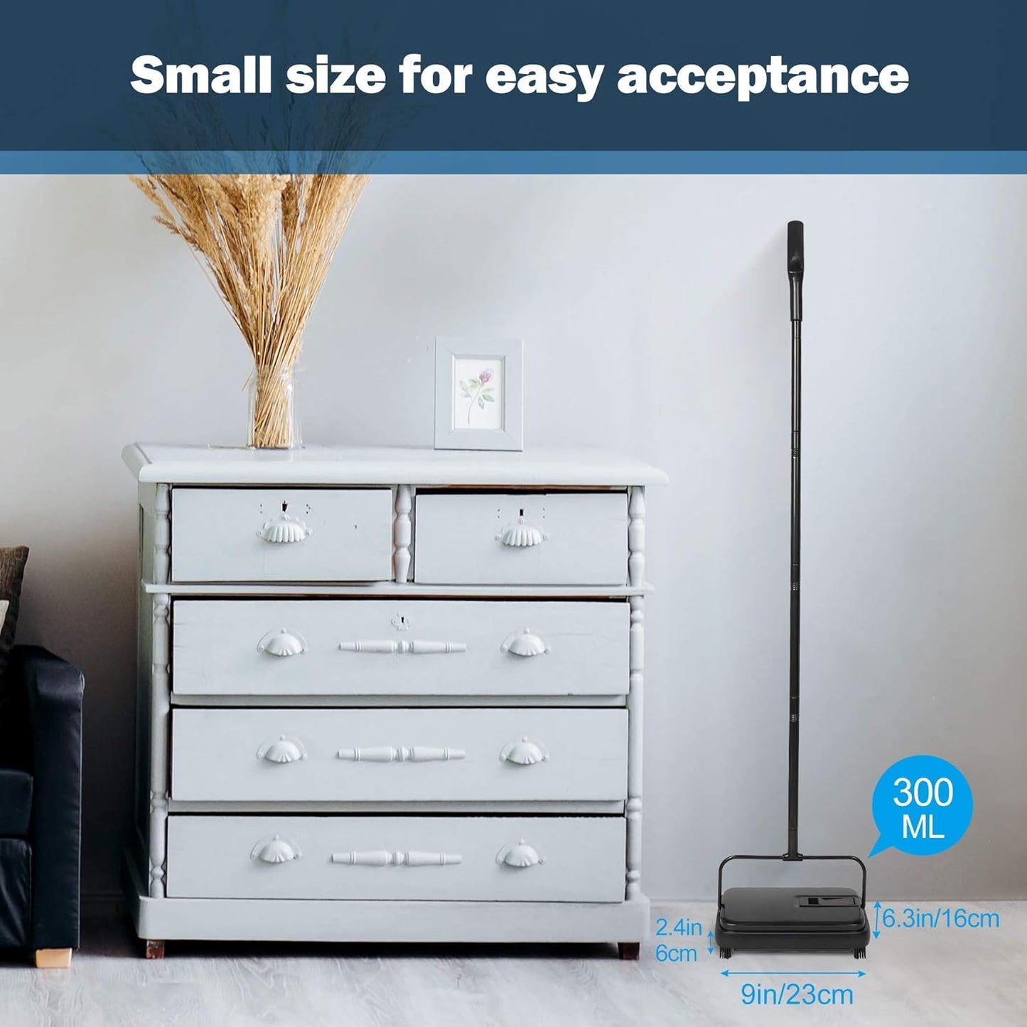 Eyliden Carpet Sweeper, Mini Size Lightweight Hand Push - No Noise, Non-Electric, Easy Manual Sweeping Only for Carpet Cleaning (Black)