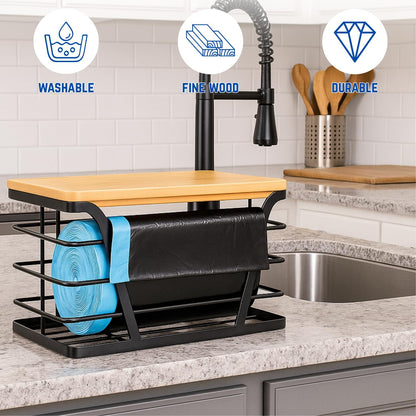 2 - Pack Trash Bag Dispenser with Bamboo Top, Stackable Garbage Bag Holder, Large Capacity Trash Bag Storage Space-Saving Trash Bag Holder Dispenser Storage Solution, Trash Bag Storage Organizer.