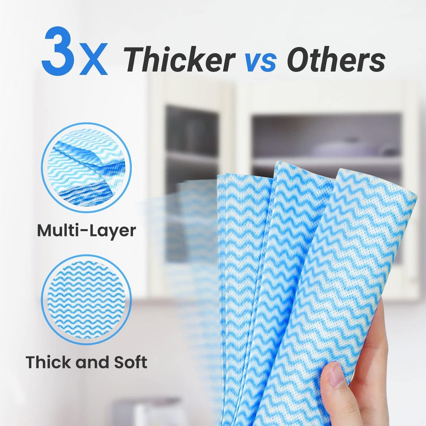 Disposable Dish Cloths Paper Towels, Domestic Cleaning Towels, Multipurpose Quick-Dry Rag Dish Cloths Heavy Duty Handy Wipes for Kitchen 75 Count 14.2"X15.7", Blue