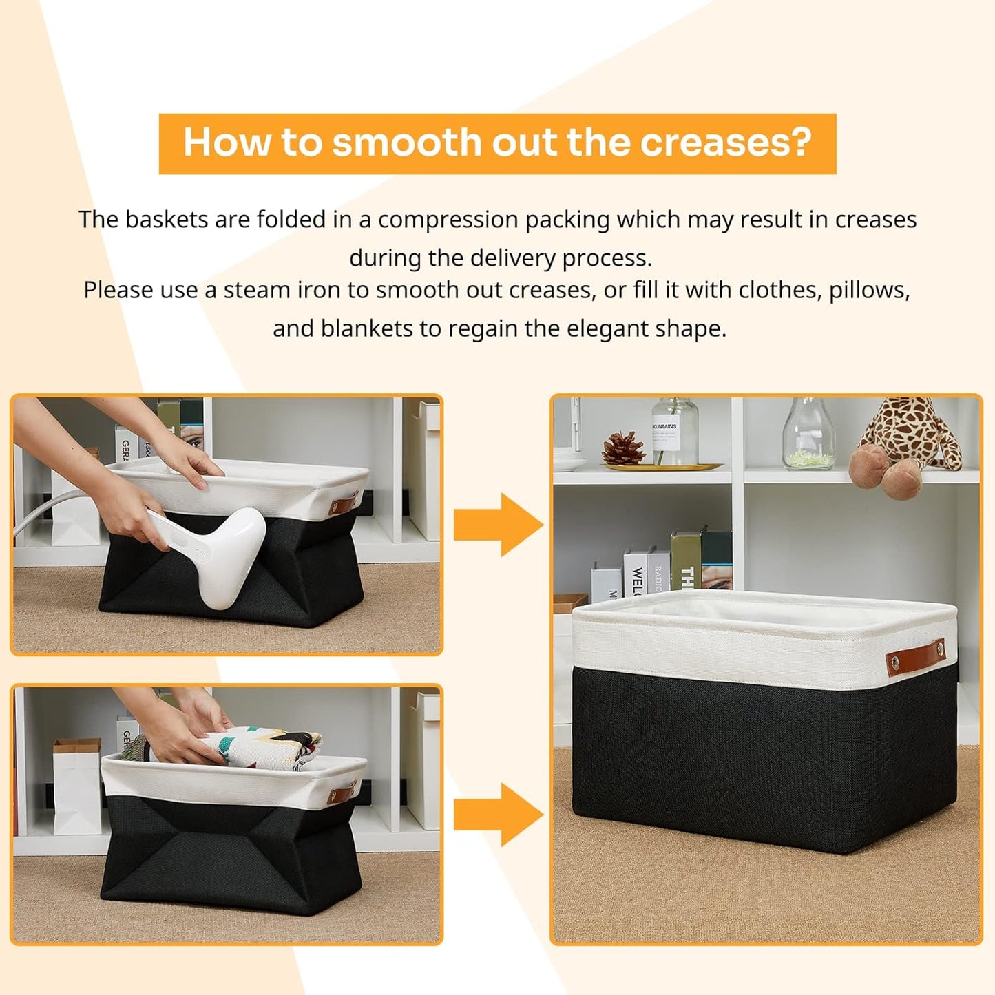 DULLEMELO Linen Closet Organizer and Storage Basket for Office, Bedroom, Cloth, Baskets for Organizing and Storage with handles for Shelves,Closet,Gift,Toys(White&Black)