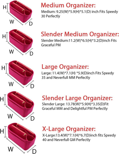 LEXSION Felt Purse Bag Organizer Insert with zipper Bag Tote Shaper Fit Speedy Neverful PM MM