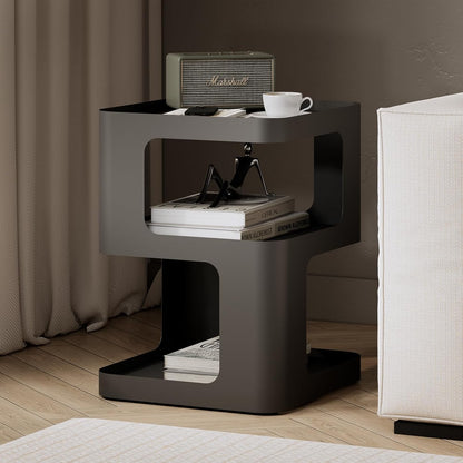 Modern Side Table, Metal Bedside Table Living Room, 3 Tier end Tables with Storage,Nightstand for Small Spaces, Living Room, Bedroom, Sturdy, No Assembly Required
