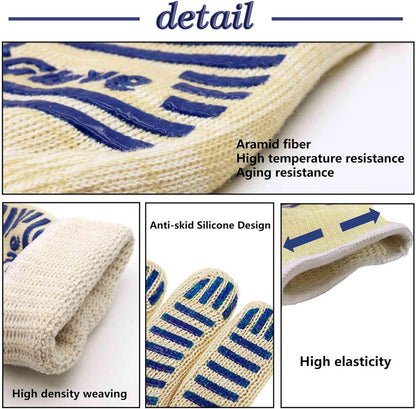 Oven Gloves, Heat Resistant 540 Degrees Grilling Gloves, Hot Surface Handler Non-Slip Silicone Oven Mitts with Fingers, BBQ Gloves for Cooking/Kitchen/Baking, Pack of 2