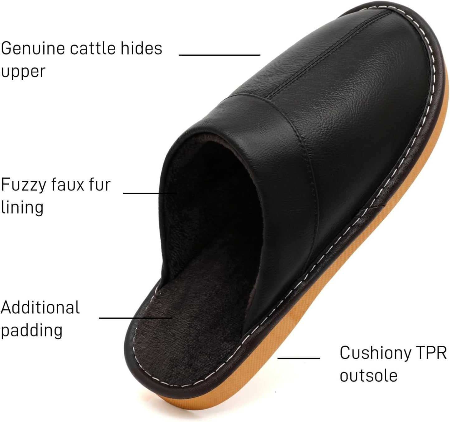 Slippers for Women Men, Genuine Leather Slippers Indoor Outdoor, Fuzzy Bedroom House Shoes for Women Men, Plush Lining Womens Sandals Slip-on