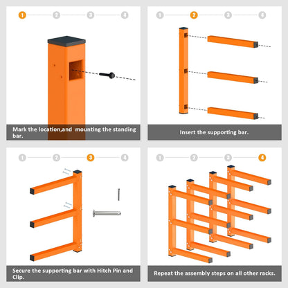 UNITEDPOWER Wall Mount Wood Organizer, Lumber Storage Rack, Heavy Duty Metal Shelf with 6-Level for Workshop or Garage, Indoor Or Outdoor Use-4 Hook