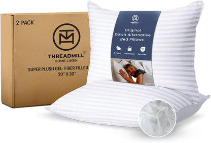 Threadmill Bed Pillows Queen Size Set of 2 | Soft Down Alternative Cooling Bed Pillow for Sleeping | Soft Pillows for Bed | 20x30 Hotel Pillow, Queen Pillows 2 Pack for Back, Stomach or Side Sleepers