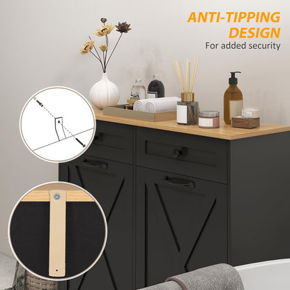 HOMCOM Tilt Out Laundry Hamper Cabinet with 2 Removable Baskets, Freestanding Bathroom Storage Cabinet with 2 Drawers, Trash Can Cabinet for Living Room, Laundry Room, Black