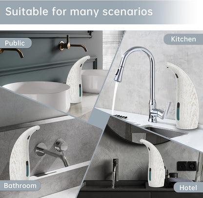 Automatic Liquid Soap Dispenser，300ML Touchless 4 Gear Adjustable,Countertop Electric Battery Operated Hand Soap Dispenser with Sensor for Bathroom,Kitchen,Office(White Wood Grain)