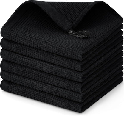Homaxy 100% Cotton Waffle Weave Dish Cloths - 6 Pack Soft and Absorbent Dish Towels - 12 x 12 Inches Quick Dry Dish Rags - Black