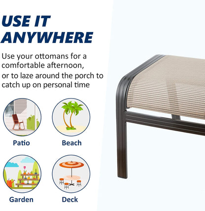 Outdoor Patio Ottoman Seat Textilene Portable Metal Footstool Portable Footrest Patio Chairs 2 Set Beige