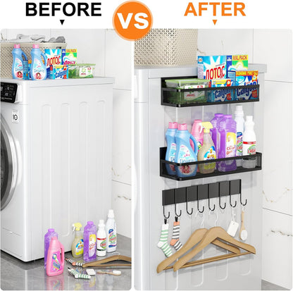 Magnetic Spice Rack for Refrigerator, 3 Pack Magnetic Shelf, Moveable Fridge Organizer with 8-Hook Rack, Seasoning Organizer for Kitchen