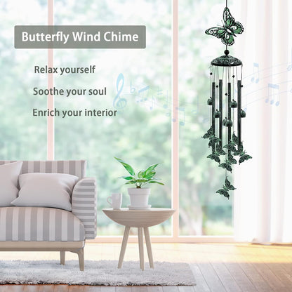 Wind Chimes for Outside, 33" Butterfly Wind Chimes Outdoor, Gifts for Women Mom Grandma Birthday, Gift for Garden Porch Patio Home Decor (Green)