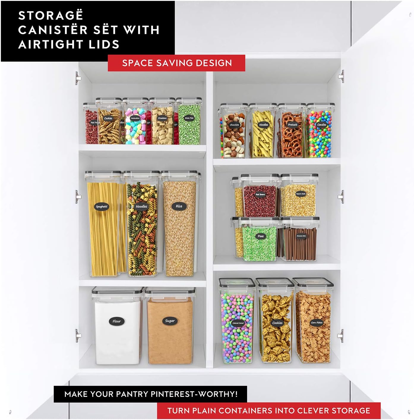 DWËLLZA KITCHEN Airtight Food Storage Container Set - 6 Pieces 2.0L - Plastic BPA Free Kitchen Pantry Storage Containers - Dishwasher Safe - Include 8 Labels and Marker - Keeps Food Fresh & Dry