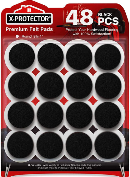X-Protector Black Felt Furniture Pads - 48pcs for Wood Floors