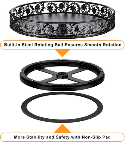 Lazy Susan Turntable Organizer, 13 inch Large Rotating Spice Rack Lazy Susan for Dining Table Top Cabinet Countertop Pantry Kitchen Cupboard Bathroom Black