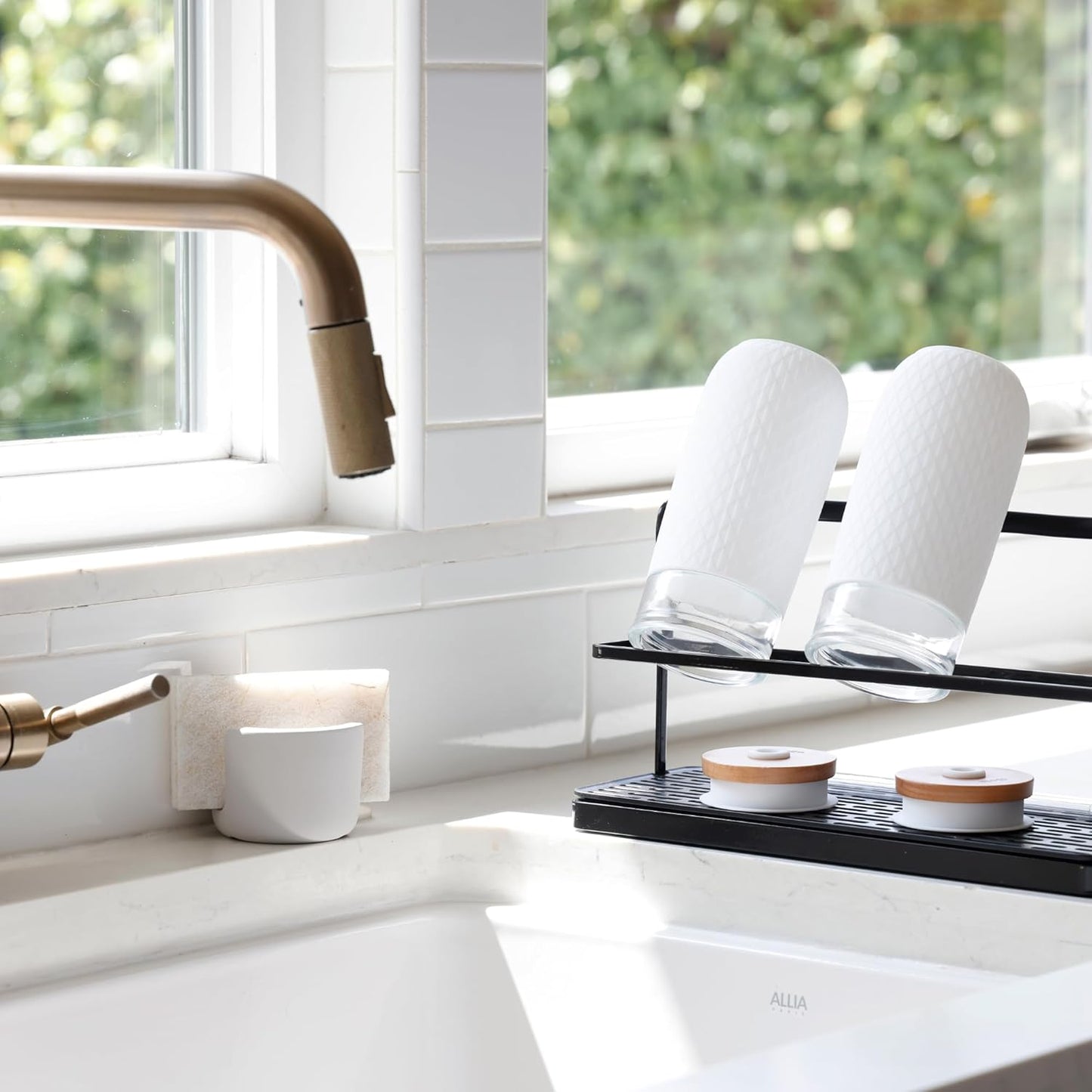 Selegna Diatomite Stone Kitchen Sink Organizer and Drying Caddy - Fast Absorbing, Quick Dry - Light Grey, Large