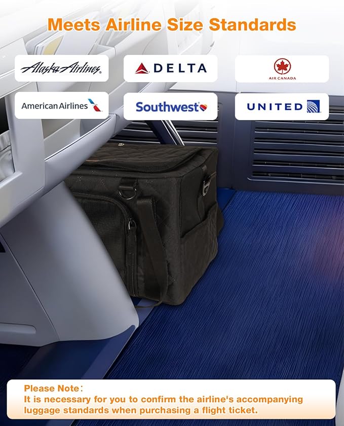 PETUX Airline Approved Cat Carrier for Small Cat - 16" x 10" x 9.5", Double Anti-Escape, Collapsible, Underseat, Under 10 lb with Removable Snack Bag, Safety Buckle, Leash - Ideal for Travel - Black