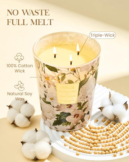 M&SENSE Amber Jasmine Scented Candle 35oz 150H Long Lasting, 3 Wick Soy Candles Aromatherapy Stress Relief Home Fragrance Housewarming Gifts