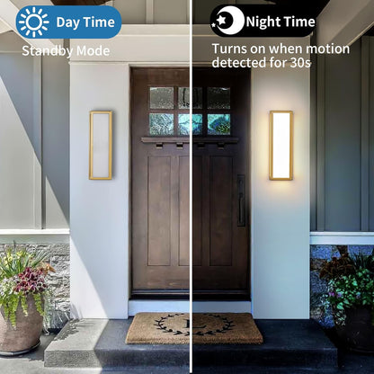 Motion Sensor Outdoor Wall Sconce LED 30W Aluminum - Gold Modern Exterior Light Fixture, 3000K Warm,IP65 Waterproof Rectangular Porch Lighting,for Patio,Garage,Front Door