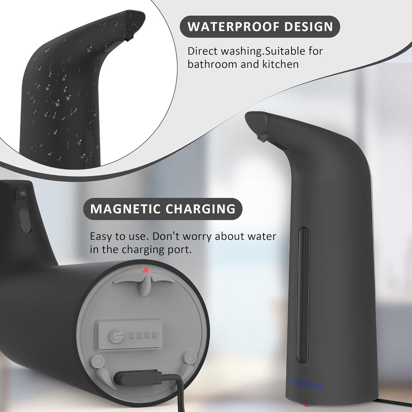 Convenient Automatic Soap Dispenser,4 Adjustable Levels Touchless Hand Sanitizer Pump with Infrared Sensor, 400 ml Countertop Electric Soap Dispenser for Bathroom,Kitchen