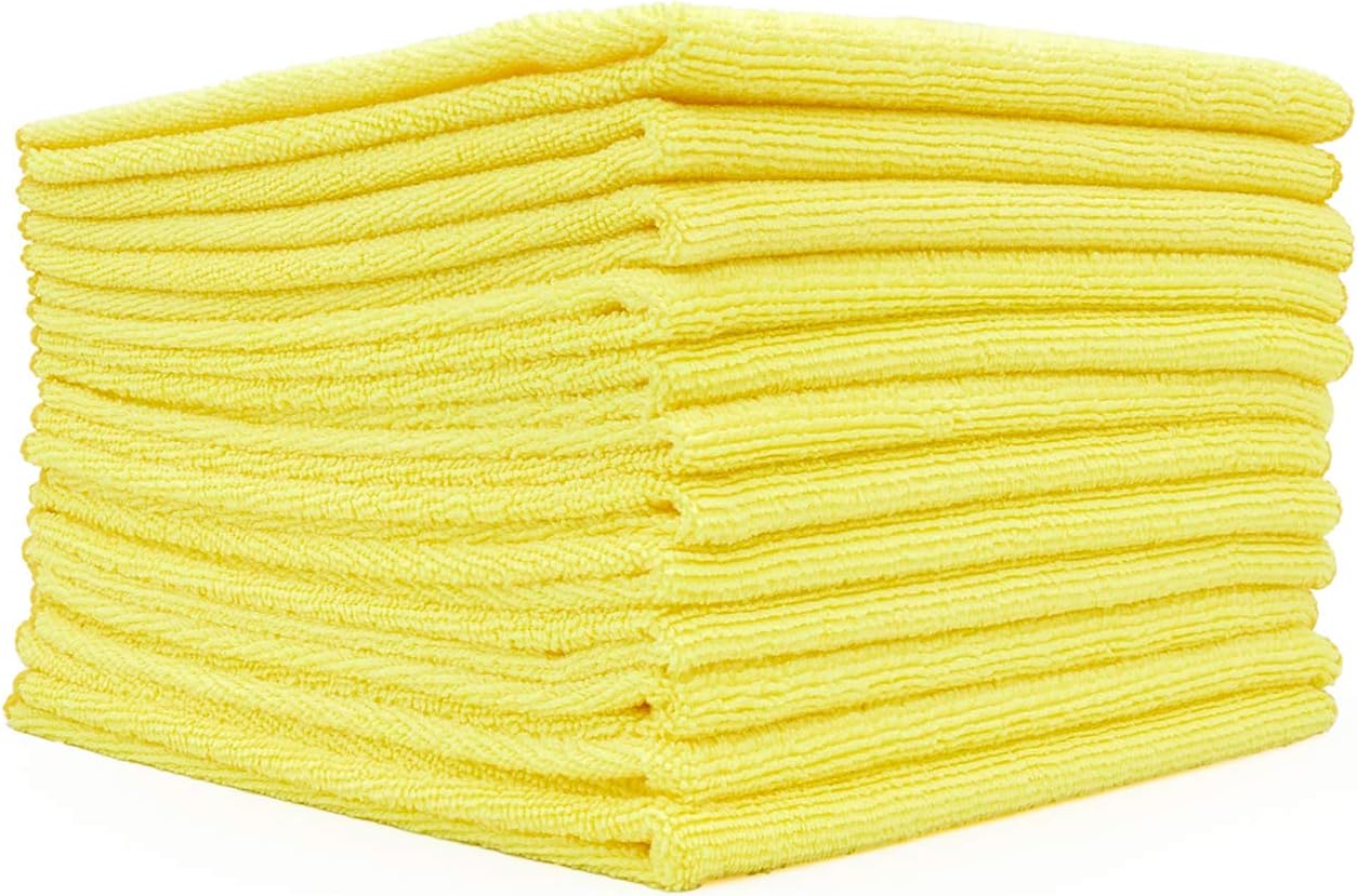 The Rag Company - All-Purpose Microfiber Terry Cleaning Towels - Commercial Grade, Highly Absorbent, Lint-Free, Streak-Free, Kitchens, Bathrooms, Offices, 300gsm, 14in x 14in, Yellow (12-Pack)