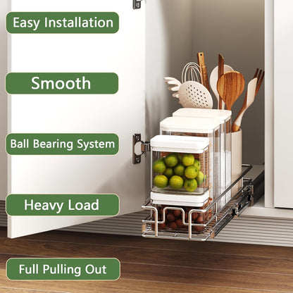 Pull Out Cabinet Organizer 7½" W x 21½" D, Heavy Duty Cabinet Pull Out Shelves, Slide Out Drawers Organization for Kitchen Cabinets Bathroom