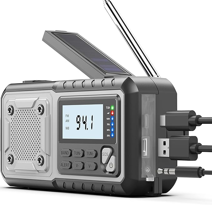 Emergency Weather Radio 5000mAh with Solar Hand Crank, Men Dad Husband Cool Gadgets, NOAA AM FM Portable Battery Power Weather Alert Radios with Flashlight, Perfet Gifts for Home Outdoor Office