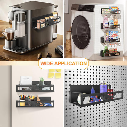 Magnetic Spice Rack for Refrigerator, 4-Pack Metal Seasoning Organizer for Kitchen Storage Organization, Magnetic Shelf for Fridge Space Saving Spice Organizer, Black