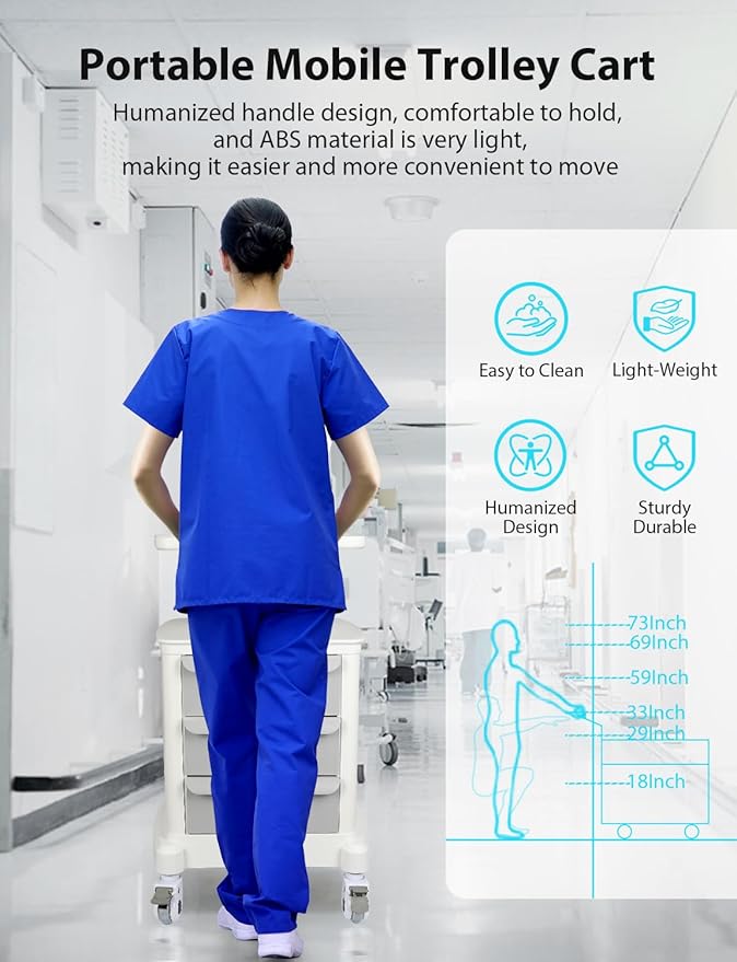 Mobile Trolley Cart for Portable Ultrasound Imaging Scanner Vehicle Trolley Beauty Storage Cart 110 LBS Load with 3 Drawers 4 Wheels for Hospital Office Bedroom Medical Clinic