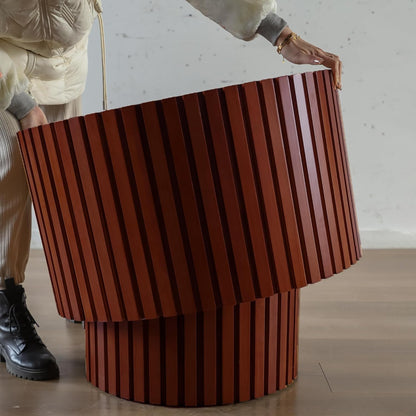 Nesting Round Coffee Table Set of 2, 27.56" Fluted Circle Accent End Table, Morden Drum Side Table, Wooden Center Table for Living Room, Fully Assembled - Walnut