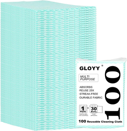 100 Count Disposable Cleaning Towels and Dish Cloths,Super Absorbent Dishcloths,Multi-Surface Cleaning Wipes for Kitchen Dishes, Windows, Bathroom (Green)