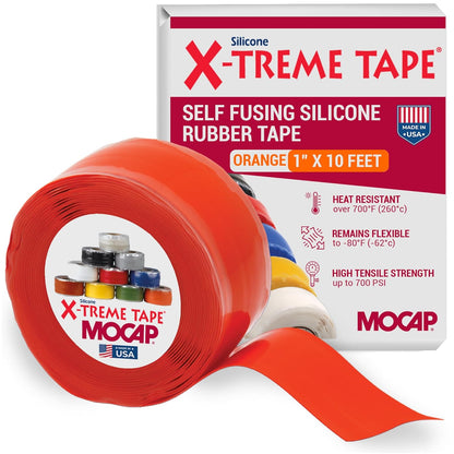 X-Treme Tape MOCAP Heavy Duty Electrical Tape, Self-Fusing Silicone Rubber, Waterproof & Insulating Flexible Tape, Electrical for Hose, Automotive, Outdoor & Repairs - 1" x 10ft Roll - Orange