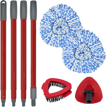 Mop Replace Head Mop Handle for O Cedar Mop, Mop Replacement for Ocedar Spin Mop Includes 2 Mop Heads Replacements 4-Section Mop Handle 1 Mop Base 1 Scrubber Mop Head for O-Cedar Spin Mop