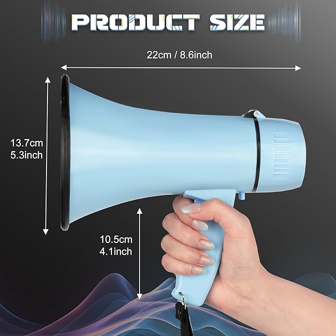 Portable Megaphone 20 Watt Power Megaphone Speaker Bullhorn Voice and Siren/Alarm Modes with Volume Control and Strap (Light Blue)