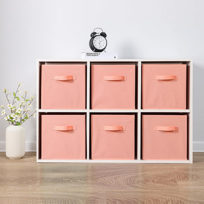 Stero 13x13x13 Inch Fabric Storage Bins 6 Pack Fun Colored Durable Storage Cubes with Handles Foldable Cube Baskets for Home, Kids Room, Closet and Toys Organization Peachpuff