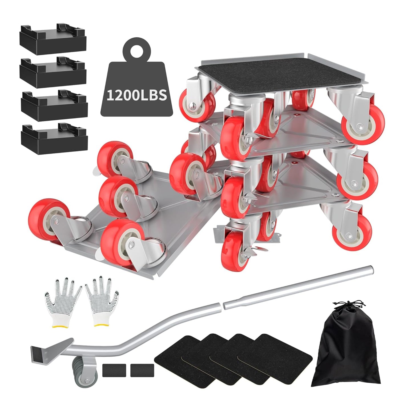 Furniture Dolly,Furniture Movers with 5 Wheels,Carbon Steel Panel Heavy Duty Dolly,Furniture Lifter with 5 360° Rotatable Rubber Universal Wheels,Maximum Load 1800LBS (Silver, 4.1x4.1 in)