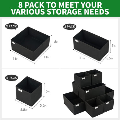 Criusia Drawer Organizer Clothes, 8 Pack Underwear Drawer Organizer, Foldable Cloth Storage Box Closet Organizers and Storage for Clothes, Socks, Scarves, Ties (Black)