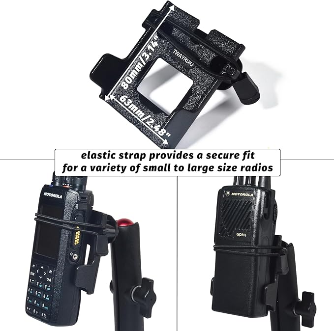 TWAYRDIO Handheld Radio Holder Walkie-talkie Belt Clip Hanger with Aluminium 1" Ball Adapter Compatible with RAM Mounts 1 Inch Ball Mount and Socket Arm, for HT Ham Radios Scanners Mics